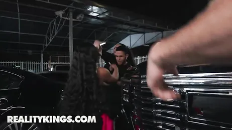 Black Avery Jane gets thoroughly fucked anally in the workshop