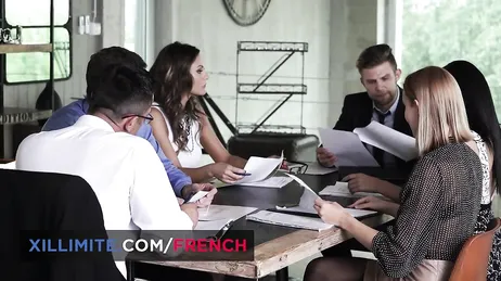 Hot sexy secretary ends up enjoying the bosses' cocks