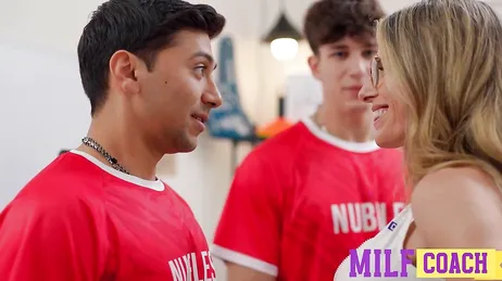 The gym teacher has sex with two boys in the locker room