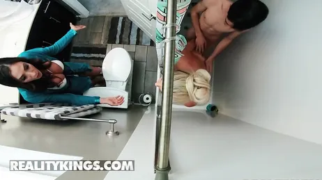 Mom just caught me in the shower with her friend... how embarrassing!!