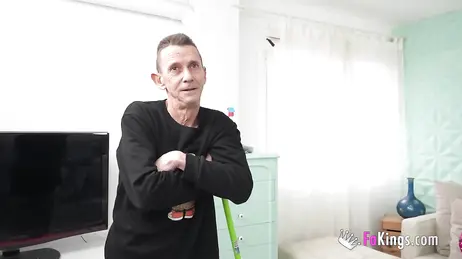 21-year-old vixen is impressed by the cleaning man's cock