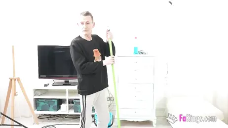 21-year-old vixen is impressed by the cleaning man's cock