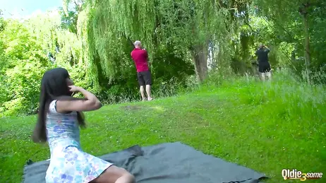 He discovers that two old men are taking pictures of him... and he takes them out!