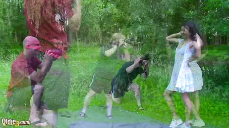 He discovers that two old men are taking pictures of him... and he takes them out!